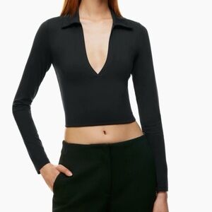 Babaton Black Contour V-Neck Long Sleeve Top